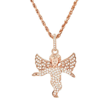 Rose 14K Rose Gold Diamond Angel Pendant 1.00 Ctw
